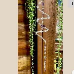 Purple Swarovski Crystal Spiral Suncatcher Hearts
